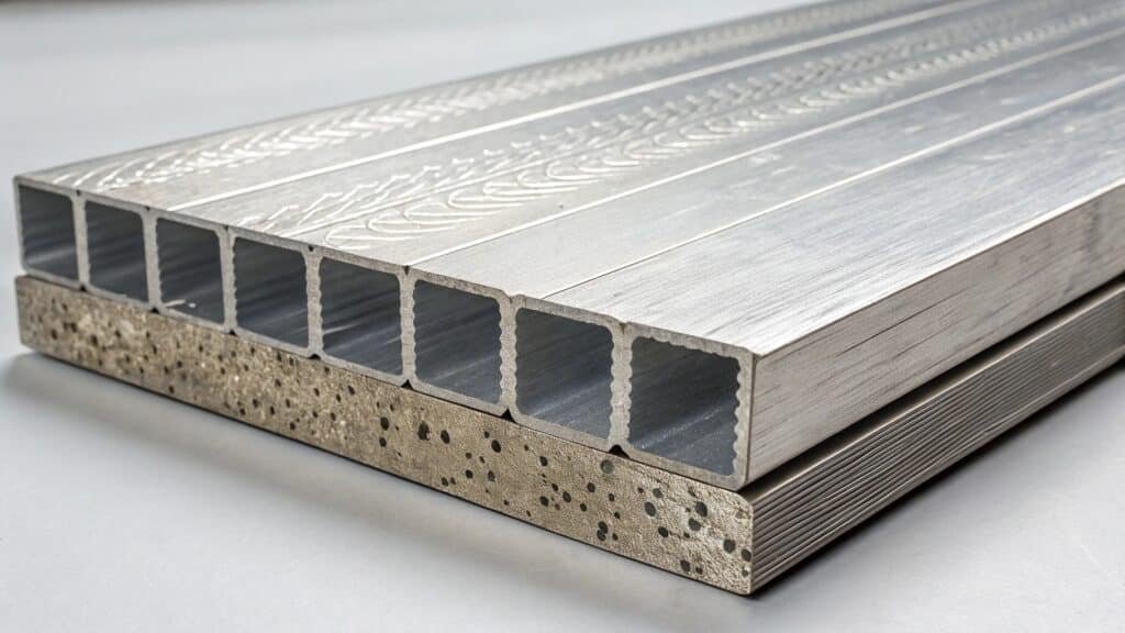 alt with keywords: a tree diagram showing alloy classification: Base Metal (Aluminum, Copper, Steel) -> Aluminum Sub-groups (1xxx, 2xxx...7xxx) -> Wrought/Cast -> Heat-treatable/Non-heat-treatable